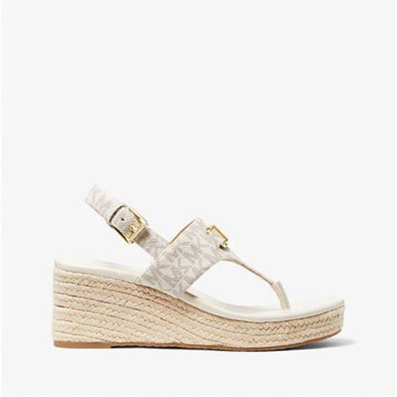 Michael Kors Camila Wedge Sandal MK LOGO Vanilla - Picture 1 of 4